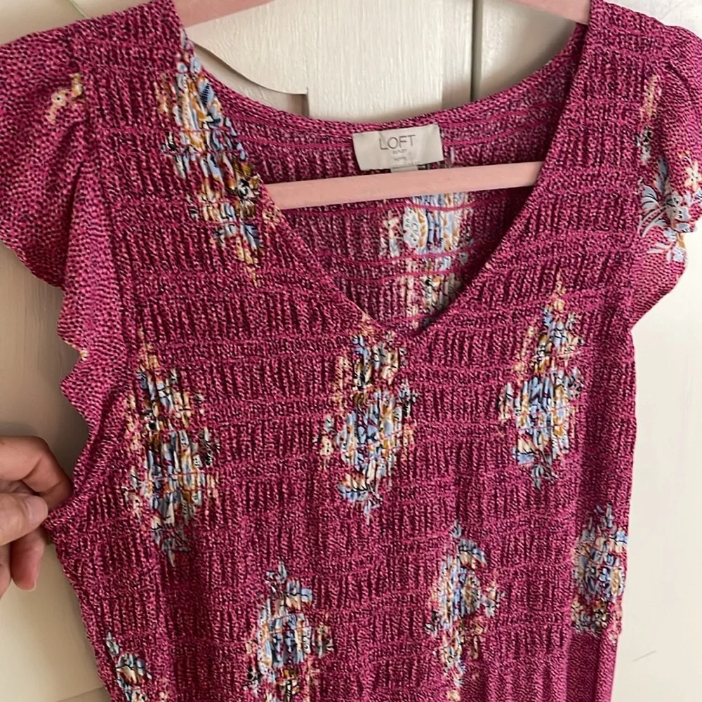LOFT Pink Flutter Sleeve Sundress smocked midi Petite M